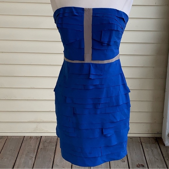 Gianni Bini Mini Dress M Cobalt Blue Illusion Cut-out Strapless Sexy Bodycon - Picture 2 of 8
